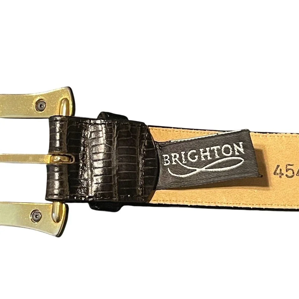 Brighton Belt Womens Brown Croc Embossed Gold Tone Buckle Size L 34-35 in